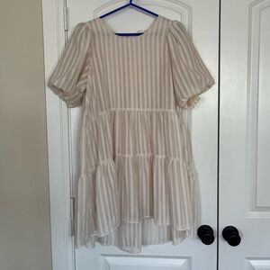 Blu Pepper Women’s Baby Doll Tiered Cream Flowy Puff Sleeves Dress